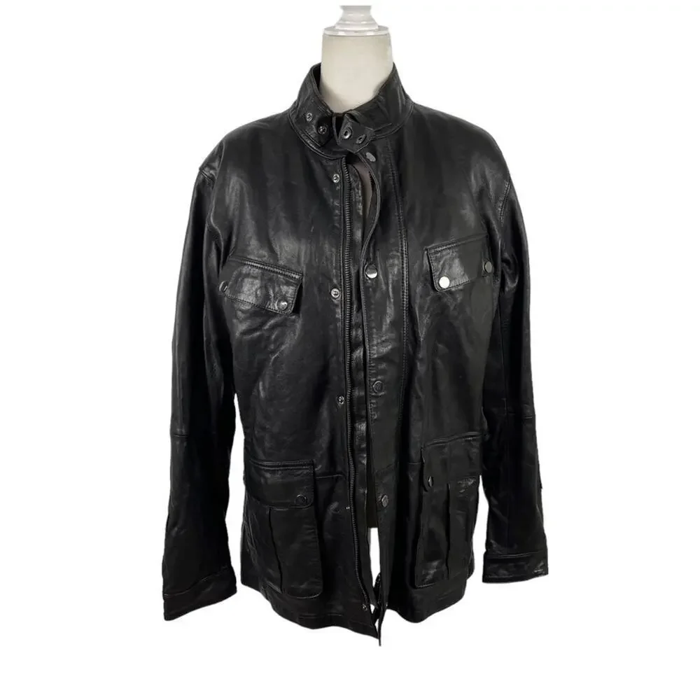 BARBOUR INTERNATIONAL MEN'S SADDLER BLACK LEATHER JACKET SIZE XL MLT0060BK31 - Picture 3 of 16